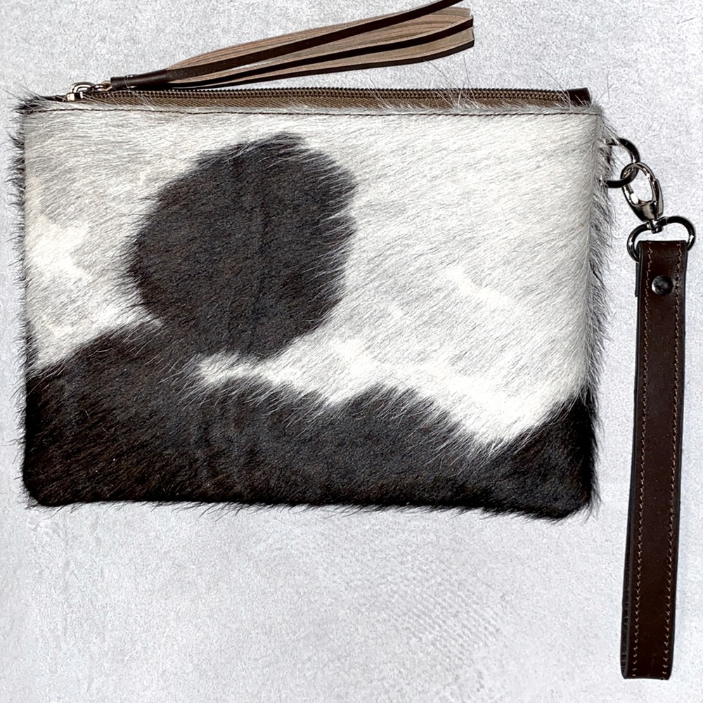 New Handmade Real Cowhide Leather Wristlet Clutch Wallet Double Side Hair On